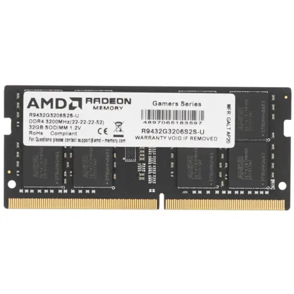32GB AMD Radeon™ DDR4 3200 SO DIMM R9 Gamer Series Gaming Memory R9432G3206S2S-U Non-ECC, CL16, 1.2V, RTL