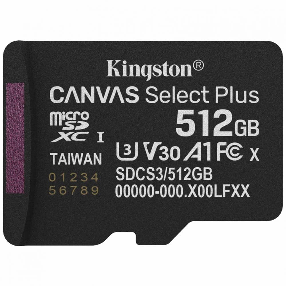 Карта памяти, Kingston, SDCS3/512GBSP, MicroSDXC 512GB, Canvas Select Plus, A1, U3, V30, без адаптера SD