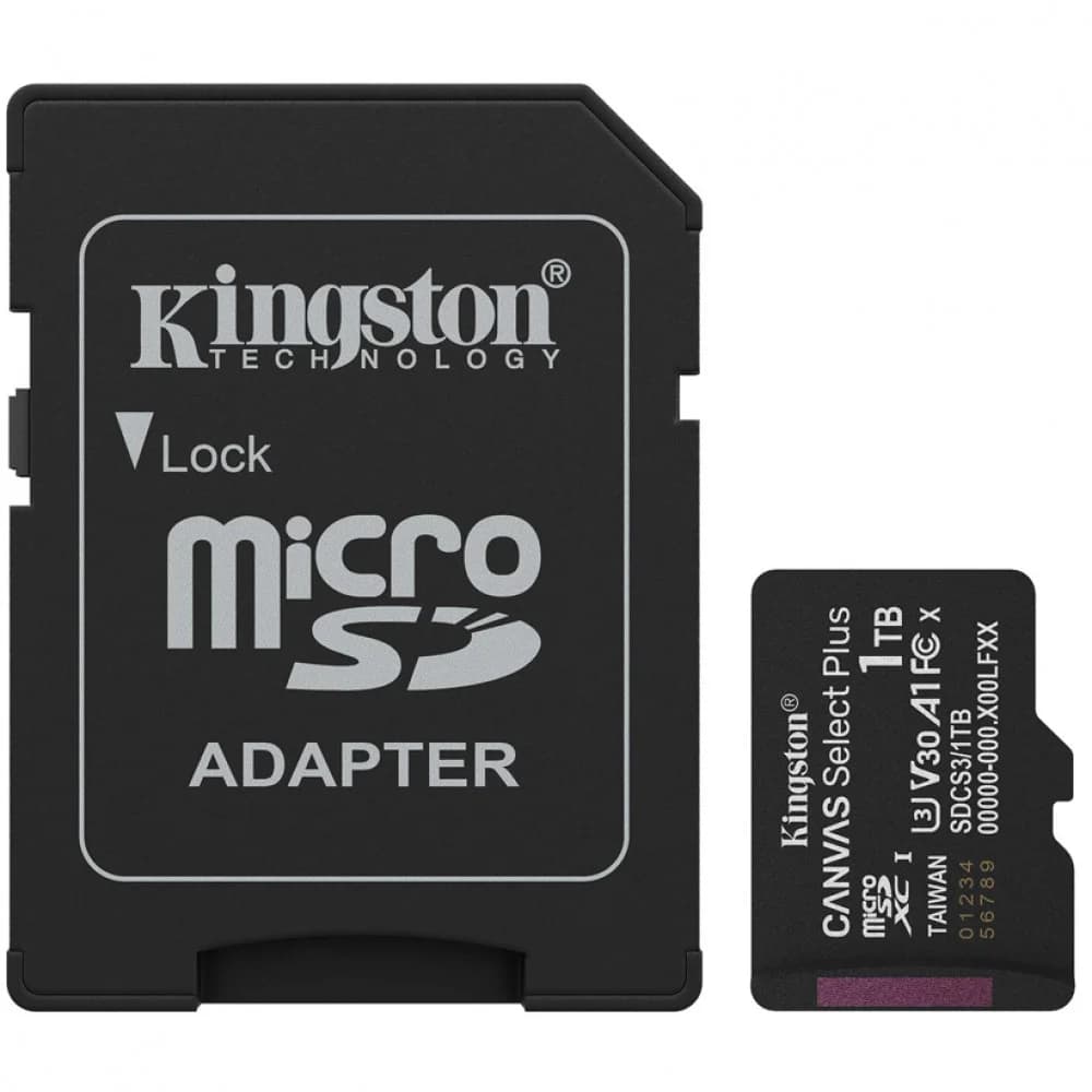 Карта памяти, Kingston, SDCS3/1TB, MicroSDXC 1TB, Canvas Select Plus, A1, U3, V30, c адаптером SD
