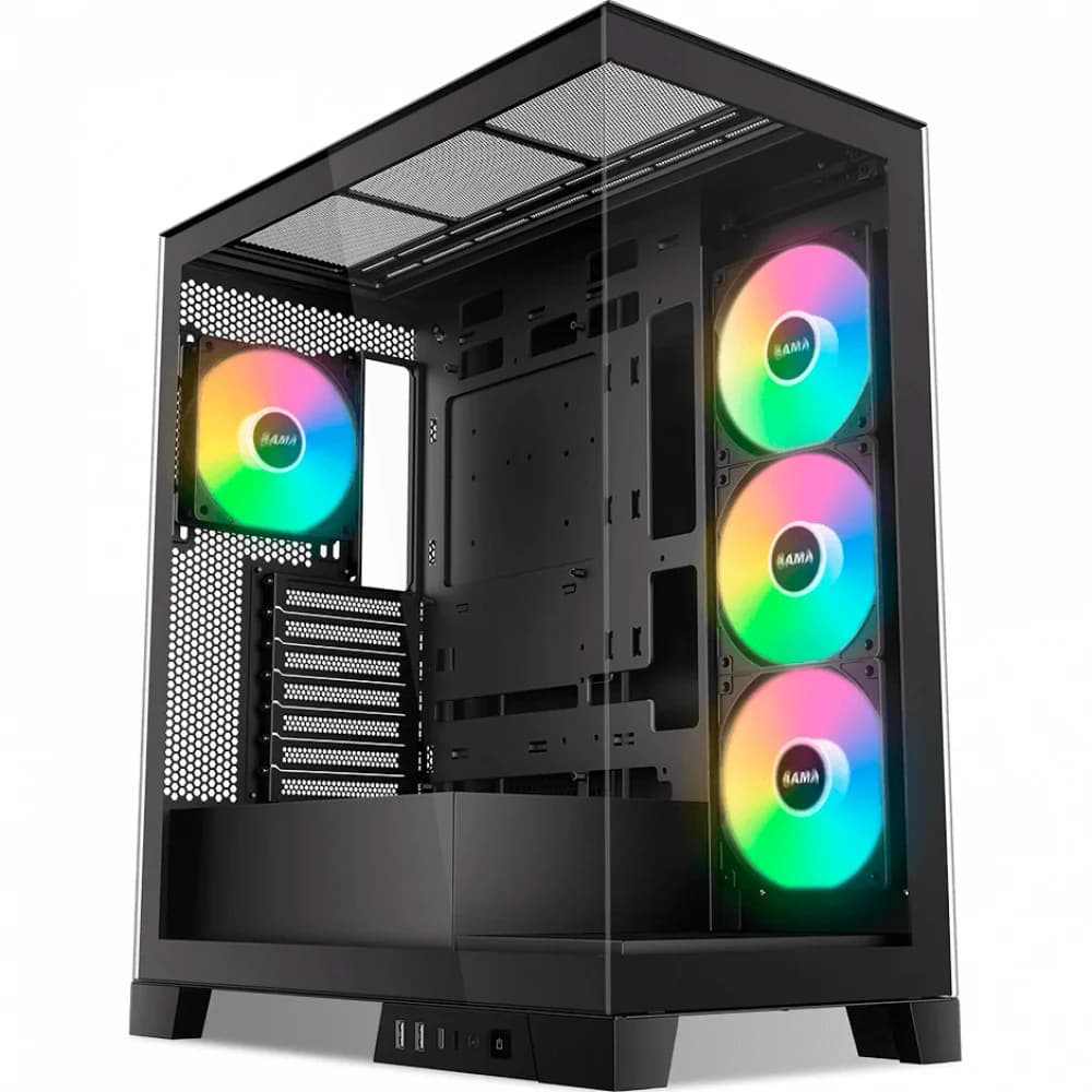 Корпус ПК без блока питания/ Case SAMA V50 Black, Midi-Tower, TG, 4x120mm ARGB, 2xUSB 3.0 + 1xUSB 3.1 Type-C, ATX, mATX, mITX Black