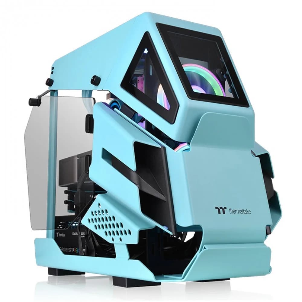 Компьютерный корпус, Thermaltake, AH T200 Turquoise, CA-1R4-00SBWN-00, Micro ATX/ Mini-ITX, USB 3.1 Type C/ 2*3.0/ 1*2.0, HD-Audio, Высота процессорного куллера до 150 мм, Длина VGA до 320 мм, 2*3.5