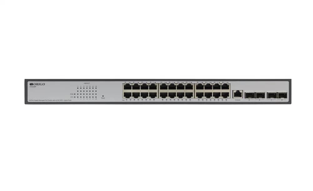 Коммутатор/ Managed L3 Switch 24x1000Base-T PoE, 4x10GBase-X SFP+, PoE Budget 370W, RJ45 Console, 19" w/brackets