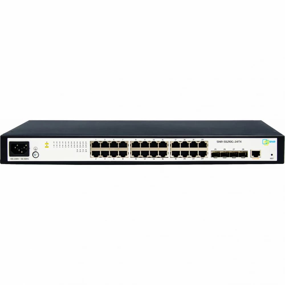 SNR Управляемый коммутатор уровня 2+, 24 порта 10/100/1000Base-T с поддержкой POE, 4 порта 1/10G SFP+, бюджет POE 370W