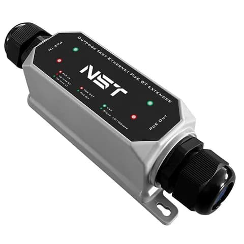 Уличный PoE удлинитель 10M/100M Fast Ethernet до 500м (до 22W). Увеличение расстояния передачи данных + питание на 100м. При каскадном подключении - 2 до 300м (до 12W), 3 до 400м (до 6W), 4 до 500м