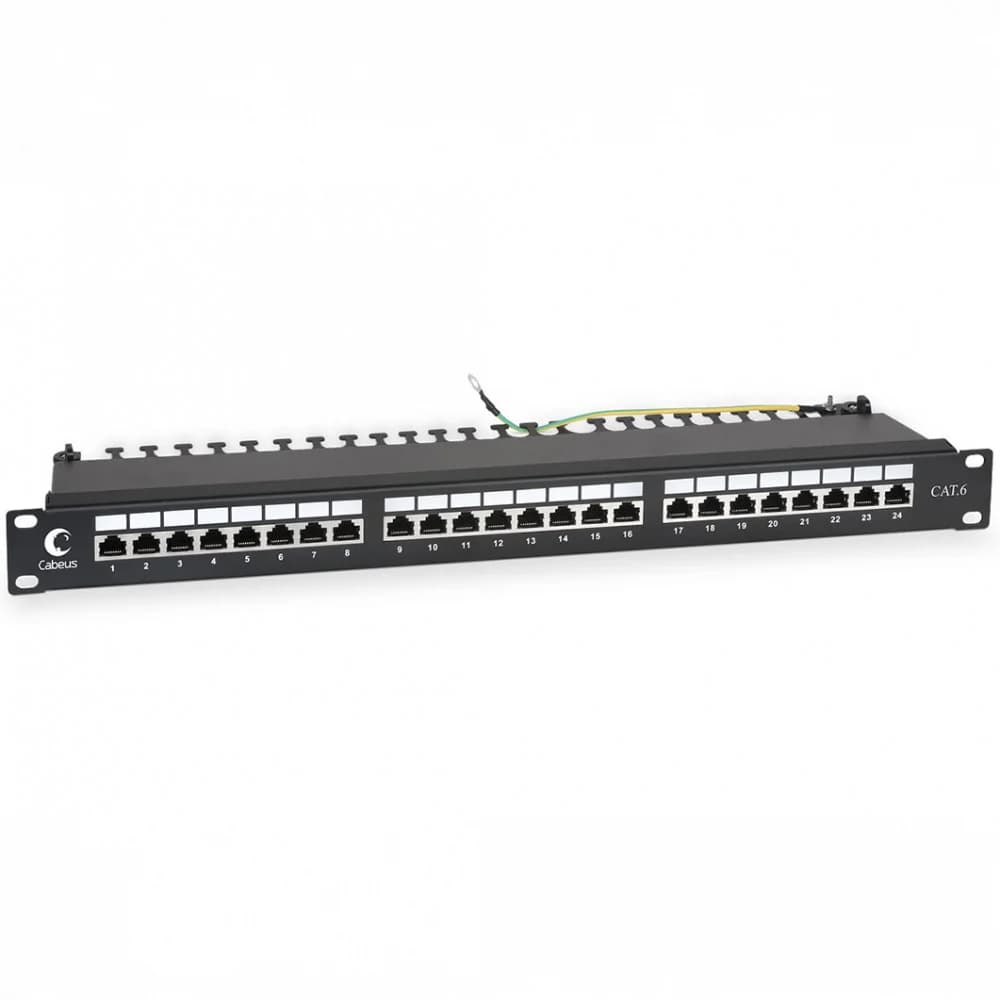 Cabeus PL-24-Cat.6-SH-Dual IDC Патч-панель 19" (1U), 24 порта RJ-45, категория 6, экранированная, с задним организатором
