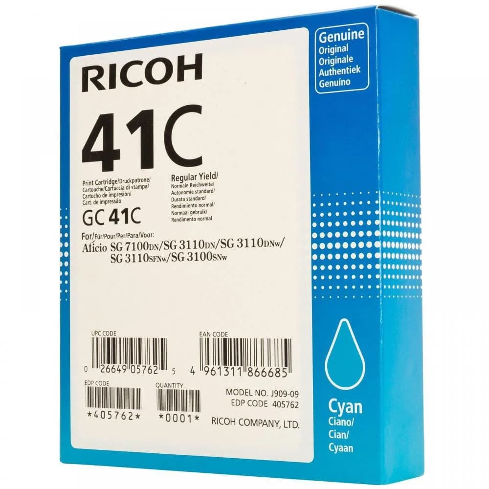 Картридж RICOH 405762 GC 41C голубой для устройств Ricoh Aficio SG 3110DN, SG 3110DNw, SG 3110SFNw, SG 3100SNw, SG 7100DN.