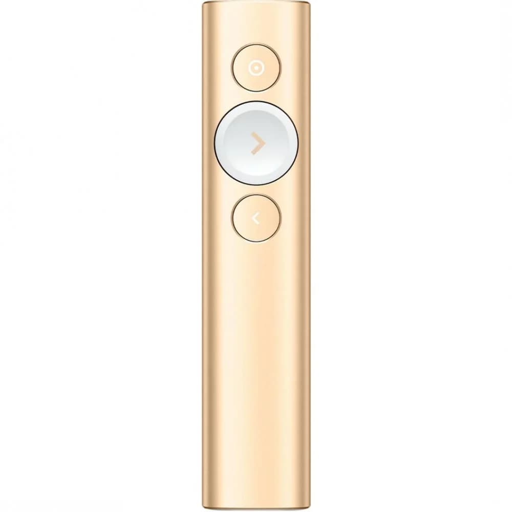 Презентер Logitech Spotlight Gold (золотистый, Bluetooth/2.4 GHz, перезаряжаемая литий-полимерная батарея 85мАч, 3D-акселерометр, гироскоп, кабель для зарядки, чехол)