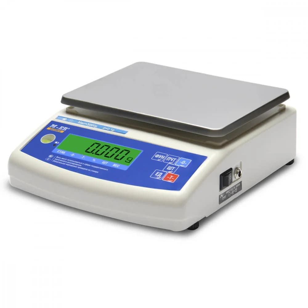 Лабораторные весы M-ER 122 АCF-3000.1 "ACCURATE" LСD "Индикация: ЖКИ с подсветкой Габариты: 210х300х100 мм Платформа: 180x140 мм Питание: адаптер+аккумулятор Максимальный вес: 3000 г Минимальный вес