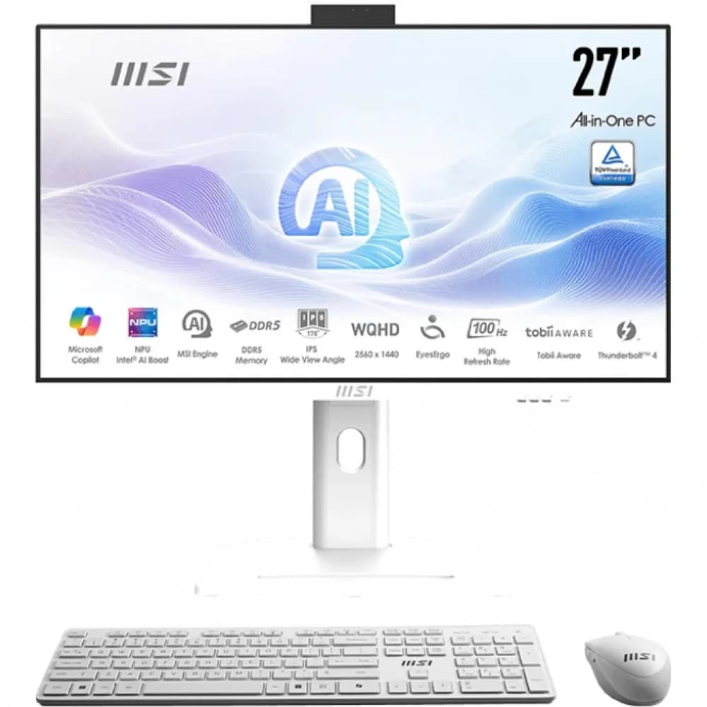 Моноблок MSI Modern AM273QP AI 1UM-094XRU 27" WQHD Core Ultra 7 155H (1.4) 32Gb SSD1Tb Graphics CR без ОС 2.5Gigabit WiFi BT 120W клавиатура мышь Cam белый 2560x1440