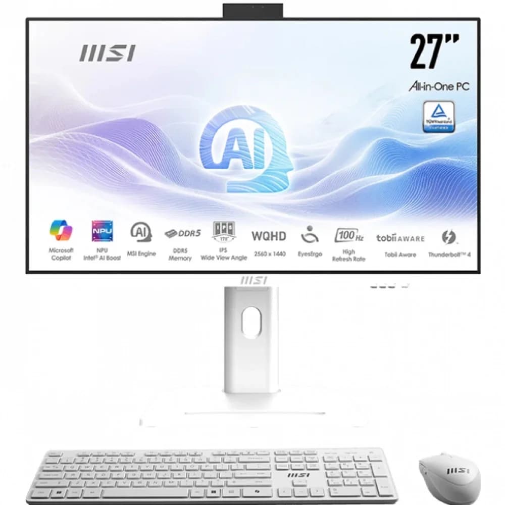 Моноблок MSI Modern AM273QP AI 1UM-095XRU 27" WQHD Core Ultra 7 155H (1.4) 16Gb SSD1Tb Graphics CR без ОС 2.5xGbitEth WiFi BT 120W клавиатура мышь Cam белый 2560x1440
