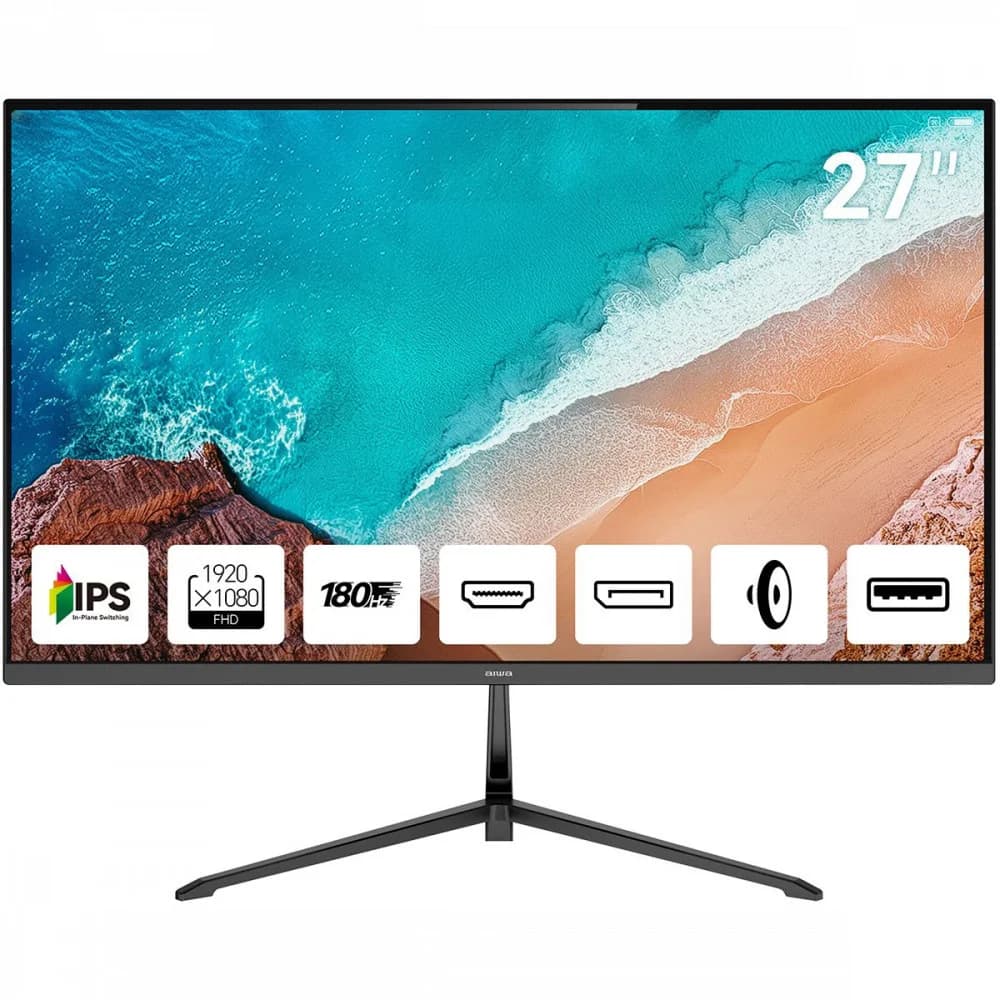 Монитор 27" AIWA MD2712 Black (IPS, 1920x1080, HDMI+HDMI+DP, 1 ms, 178°/178°, 300 cd/m, 1000:1, 180Hz, Spk)