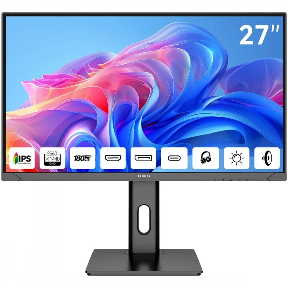 Монитор 27" AIWA MD2714 Black (IPS, 2560x1440, HDMI+DP+Type C 65W, 1 ms, 178°/178°, 350 cd/m, 1000:1, 180Hz, Spk, Pivot)