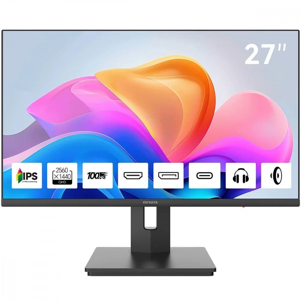 Монитор 27" AIWA MQ275A Black (IPS, 2560x1440, HDMI+DP+Type C 15W, 4 ms, 178°/178°, 300 cd/m, 1000:1, 100Hz, Spk, Pivot)