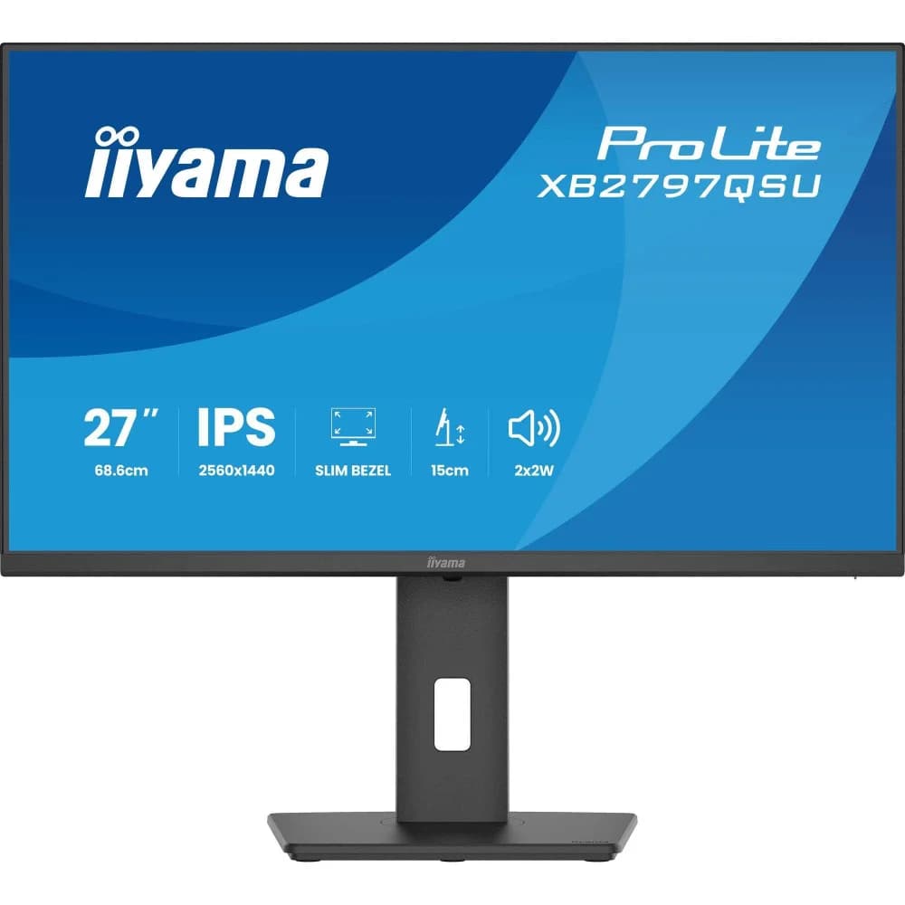 Монитор, iiyama, ProLite XB2797QSU-B1, 27", 2560 x 1440, IPS, 75Гц, 16:9, 350 кд/м, 1000:1, 1 мс, 178/178, HDMI*2, DP*1, USB A*2, USB C*2 , VESA 100*100 мм, Черный
