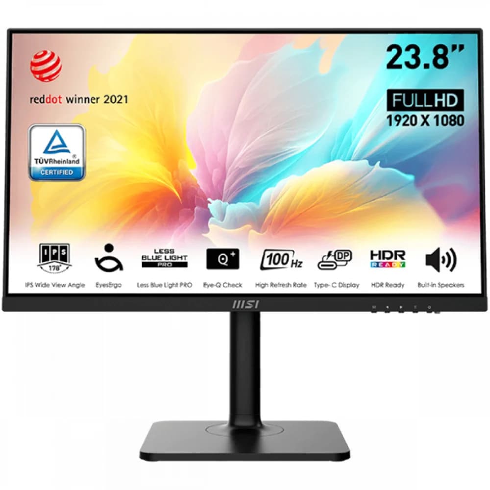 MSI PRO MP2412P 23.8" 16:9 FHD(1920x1080) IPS Flat,1ms(MPRT),1000:1,100M:1,300nit,178/178,HDMI 1.4,USB-C,Speaker,Tilt,Swivel,Height,Pivot,VESA,100Hz,Black,1y war-ty