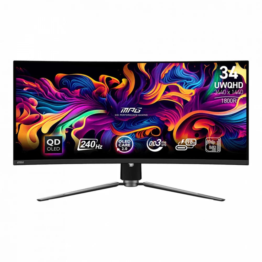 Премиальный Изогнутый OLED Монитор 34" MSI MPG 341CQPX QD-OLED, 3440x1440 UWQHD 4K, 240Hz, Curved 1800R, 0.03ms, 1500000:1, Угол Обзора 178/178, 21:9, VESA 100x100, 2xHDMI, 1xDP, 1xType-c, 2xUSB 2.0