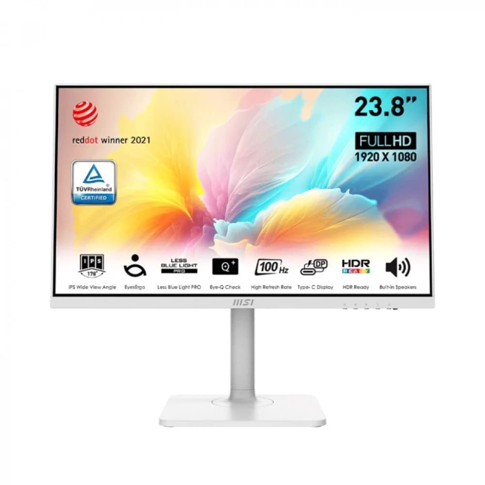MSI PRO MP2412PW 23.8" 16:9 FHD(1920x1080) IPS Flat,1ms(MPRT),1000:1,100M:1,300nit,178/178,HDMI 1.4,USB-C,Speaker,Tilt,Swivel,Height,Pivot,VESA,100Hz,White,1y war-ty