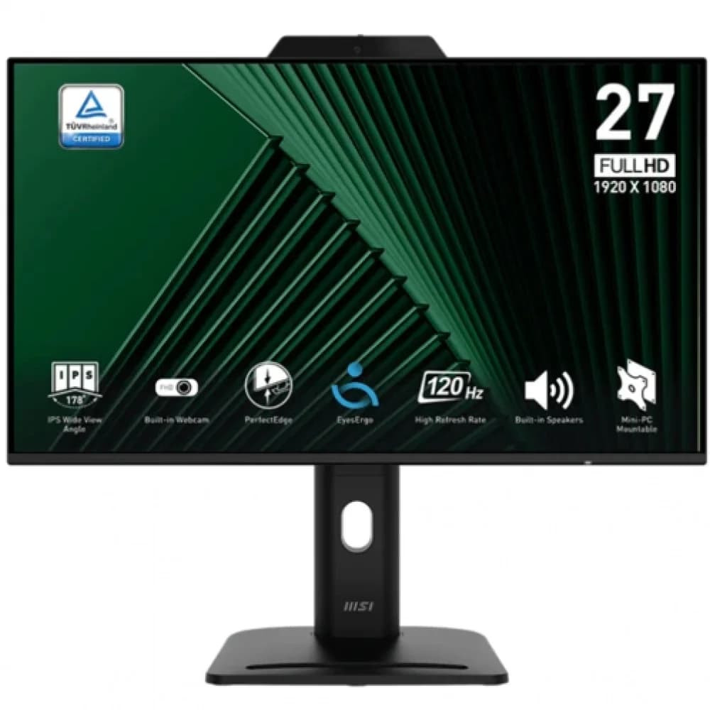 Монитор 27" MSI PRO MP272PMG IPS 1920x1080 120Hz 1ms 300cd/m 1500:1 HDMI VGA DP 3xUSB 2x2W Web-Камера, Регулировка Высоты HAS, Размещение телефона на подставке, Черный