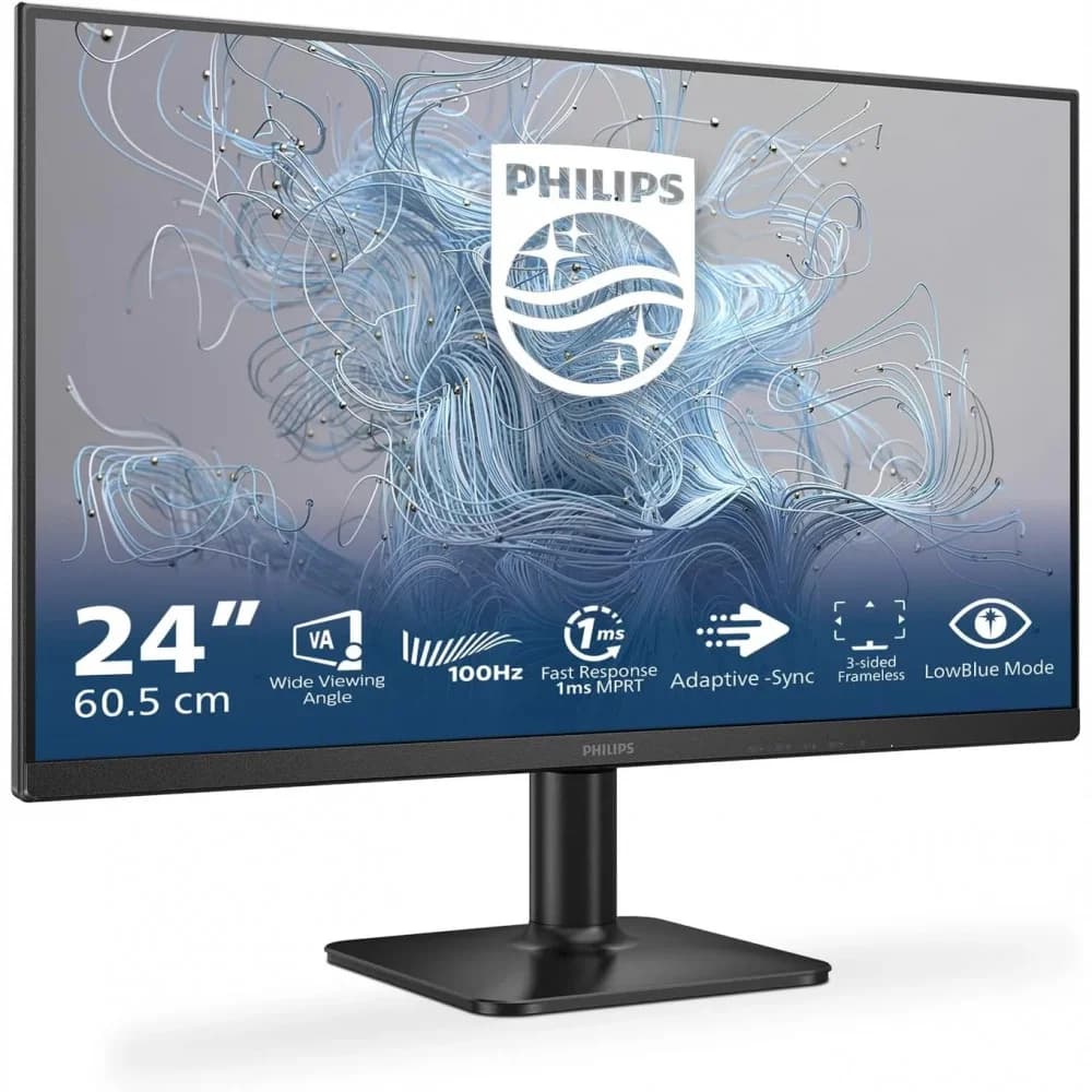 Монитор 23,8" PHILIPS 24E2N1100LB/01 VA 1920x1080 100Hz 4мс 250кд/м 3000:1 1xHDMI 1xVGA Черный