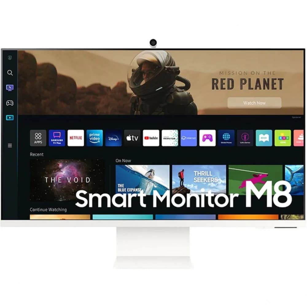 Samsung 32" Smart monitor M8 S32DM801UI VA 16:9 3840x2160x60Hz 4ms 400cd 3000:1 178/178 1млрд HDMI USB-C(65W) 2*USB 2.0 Spk10W Tizen HDR10+ sRGB 99% Tilt HAS Pivot Cam WiFi5 BT5.2 VESA White ПультДУ