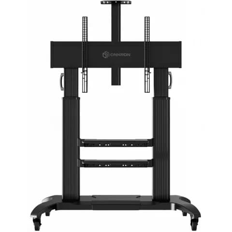 ONKRON Стойка TS2811 ЧЕРНЫЙ Мобильная стойка, Макс. нагрузка: 136,4 кг, VESA до 1000х600 мм. Регулировка высоты: 1400~1725 мм, Кабель-канал внутри столбов. Регулировка полок по высоте, Оснащена колё