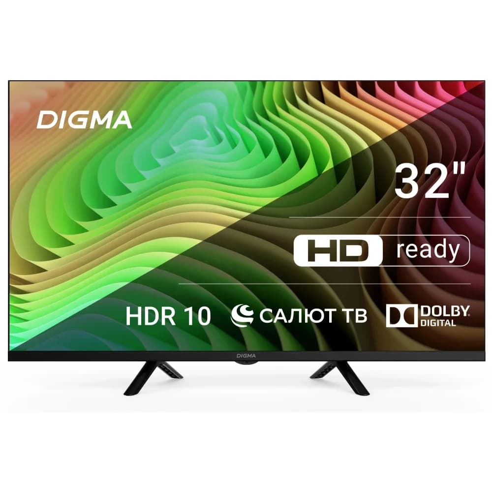 Телевизор LED Digma 32" DM-LED32SBB34 Салют ТВ Frameless Metal черный/черный HD 60Hz DVB-T DVB-T2 DVB-C DVB-S DVB-S2 USB WiFi Smart TV