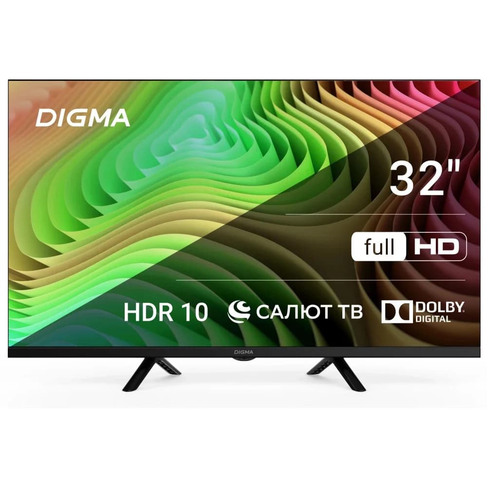 Телевизор LED Digma 32" DM-LED32SBB36 Салют ТВ Frameless Metal черный/черный FULL HD 60Hz DVB-T DVB-T2 DVB-C DVB-S DVB-S2 USB WiFi Smart TV