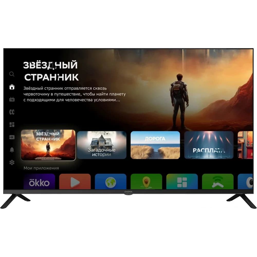 Телевизор LED Digma 43" DM-LED43UBB40 Салют ТВ Frameless Metal черный 4K Ultra HD 60Hz DVB-T DVB-T2 DVB-C DVB-S DVB-S2 USB WiFi Smart TV