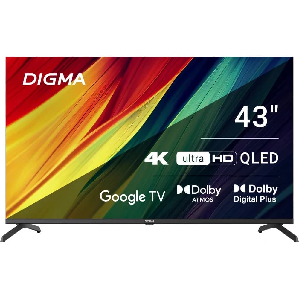 Телевизор QLED Digma 43" DM-LED43UQB31 Google TV Frameless Metal черный/черный 4K Ultra HD 60Hz MEMC DVB-T DVB-T2 DVB-C DVB-S DVB-S2 USB WiFi Smart TV