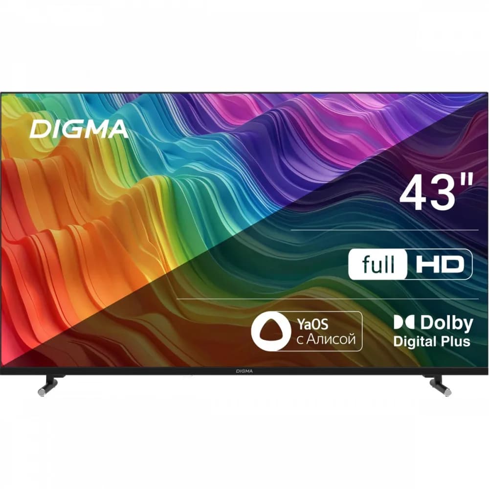 Телевизор LED Digma 43" DM-LED43SBB33 Яндекс.ТВ черный FULL HD 60Hz DVB-T DVB-T2 DVB-C DVB-S DVB-S2 USB WiFi Smart TV