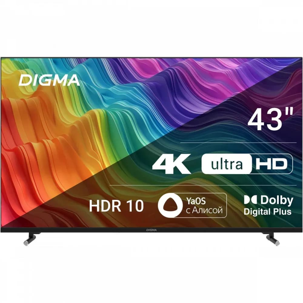 Телевизор LED Digma 43" DM-LED43UBB33 Яндекс.ТВ Frameless черный 4K Ultra HD 60Hz DVB-T DVB-T2 DVB-C DVB-S DVB-S2 USB WiFi Smart TV