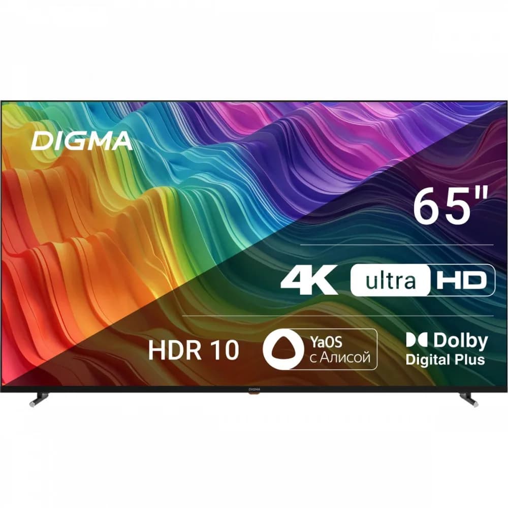 Телевизор LED Digma 65" DM-LED65UBB33 Яндекс.ТВ Frameless черный 4K Ultra HD 60Hz DVB-T DVB-T2 DVB-C DVB-S DVB-S2 USB WiFi Smart TV