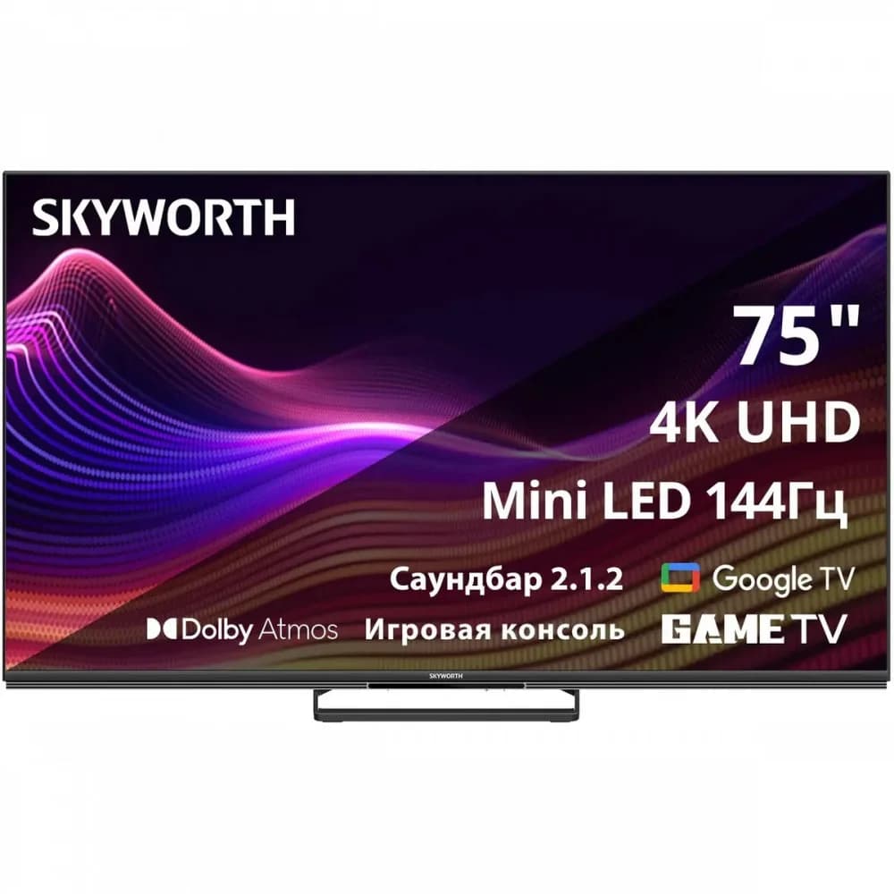 Телевизор LED Skyworth 75" 75X87G QD-Mini LED Magic Sound Karaoke TV Frameless черный/черный 4K Ultra HD 120Hz DVB-T DVB-T2 DVB-C DVB-S DVB-S2 USB WiFi Smart TV