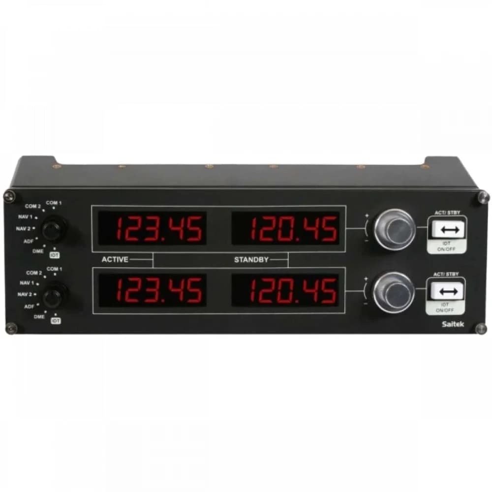 Игровой контроллер Logitech G Saitek Pro Flight Radio Panel панель радиоприборов для полетных симуляторов, черная, 4 дисплея, 2 клавиши, 2 тумблера, 2 регулятора настройки, USB 2.0 кабель 1,8м