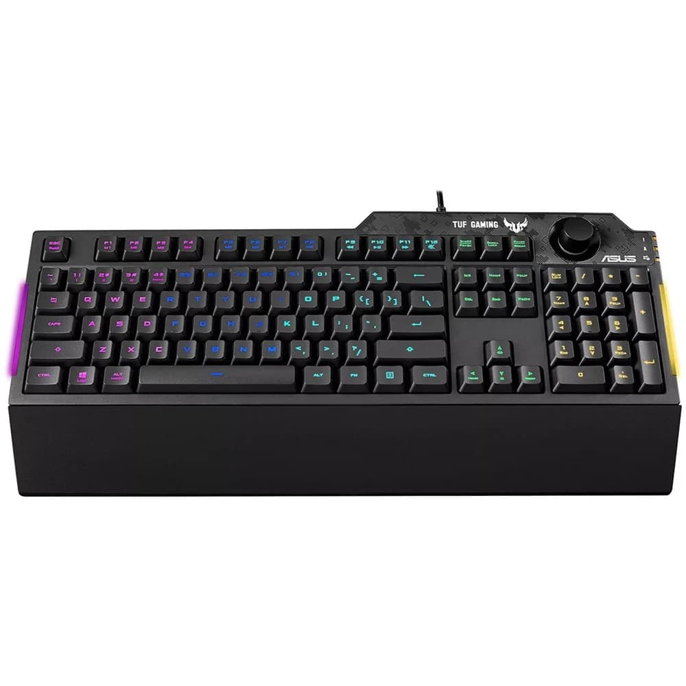 ASUS TUF Gaming K1 чёрная Игровая клавиатура (мембранная, RGB подсветка, USB, регулятор громкости, 90MP01X0-BKRA00)