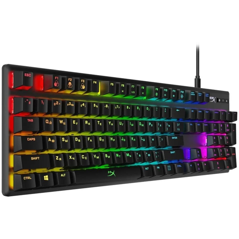 Клавиатура, HyperX, HX-KB6RDX-RU, Alloy Origins, Игровая, Механическая, HyperX Red switch, USB, Подсветка RGB, Размер: 175,31*443,2*35,68 мм., Анг/Рус, Чёрный