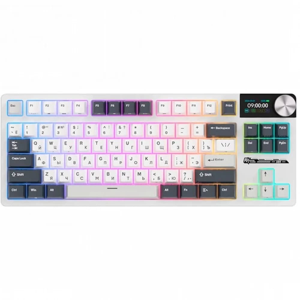 Классическая TKL) (без цифрового блока - 80%) механическая клавиатура Royal Kludge RK S85 - 3 типа подключения (Bluetooth радиоканал 2,4 ГГц провод), 85 клавиш, цвет White Night, переключатели RK Be