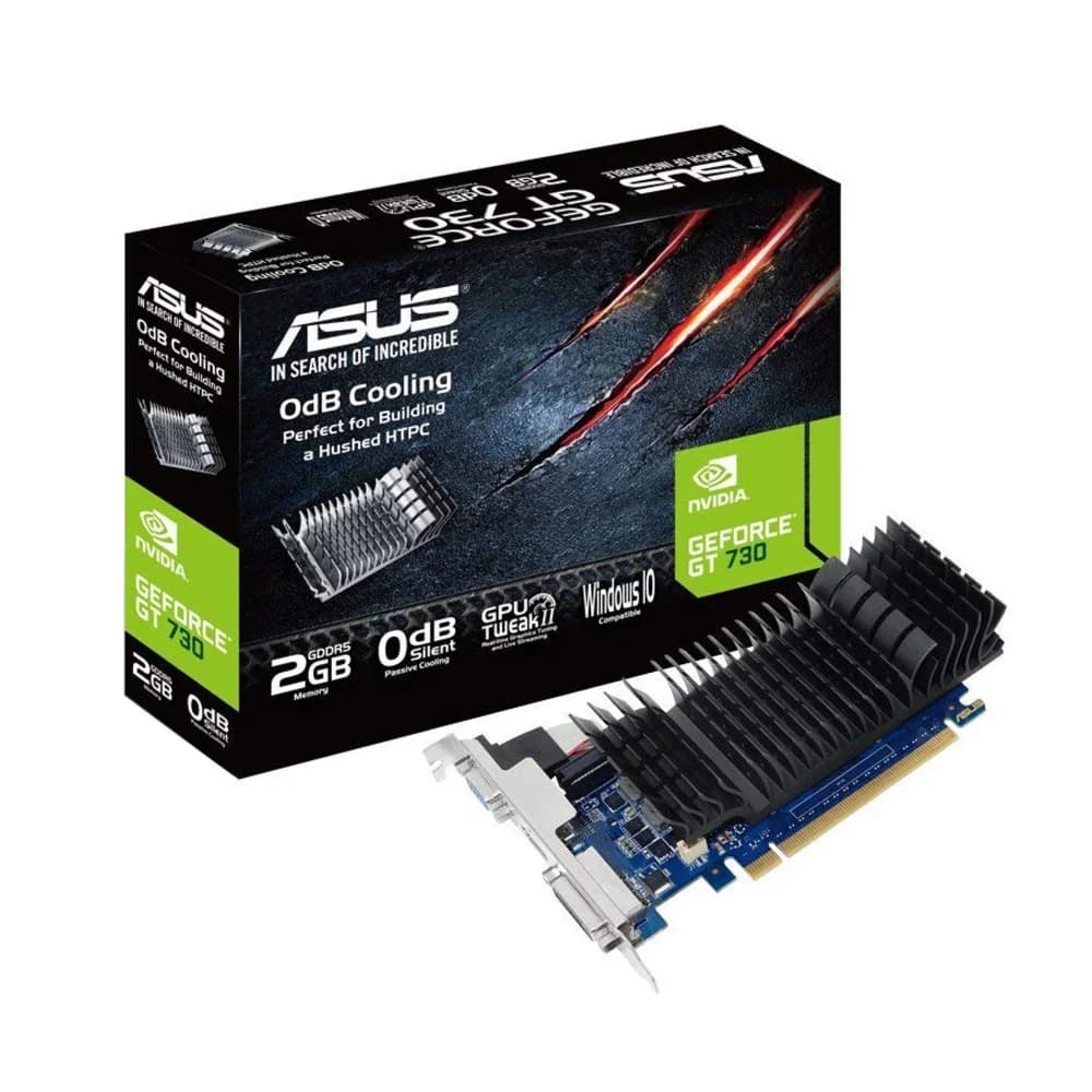 Видеокарта 2Gb <PCI-E> ASUS GT730 SILENT BRK <GFGT730, GDDR5, 64 bit, VGA, DVI, HDMI, Retail (GT730-SL-2GD5-BRK)>