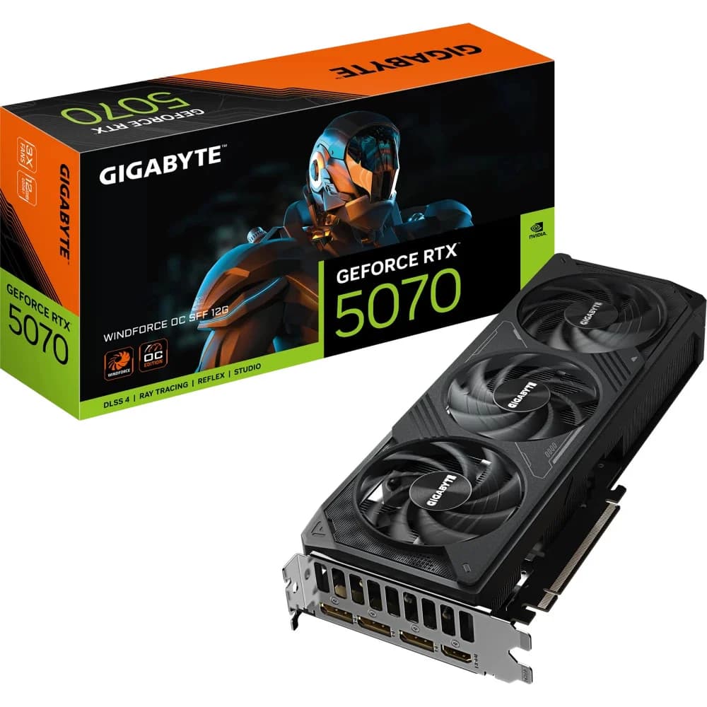Видеокарта, Gigabyte, RTX5070 WINDFORCE OC SFF 12G (GV-N5070WF3OC-12GD) 4719331355715, GDDR7, 192bit, 1-HDMI, 3-DP, Windforce 3X Fan, 282*110*50 мм, Цветная коробка