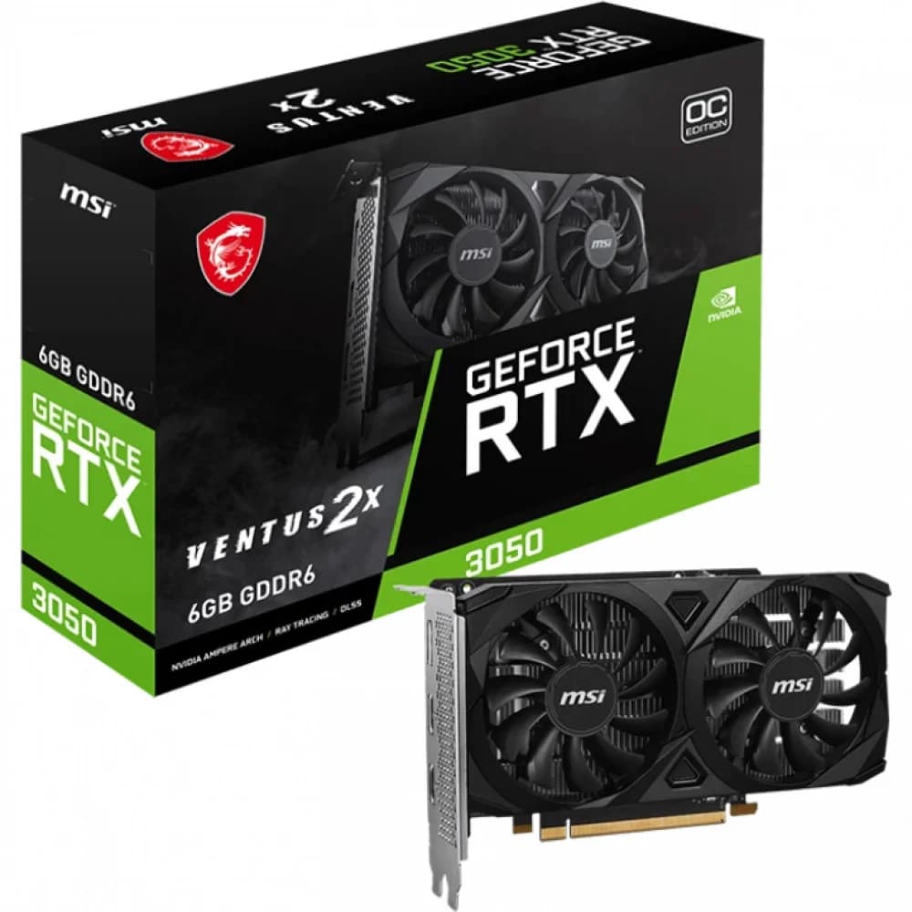 Видеокарта MSI PCI-E 4.0 RTX 3050 VENTUS 2X E 6G OC NVIDIA GeForce RTX 3050 6Gb 96bit GDDR6 1492/14000 HDMIx2 DPx1 HDCP Ret