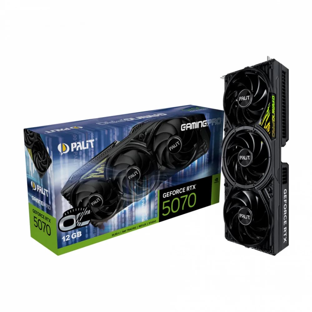 Видеокарта, PALIT, RTX5070 GAMINGPRO OC 12GB (4710562245042), (NE75070T19K9-GB2050A), GDDR7, 192bit, 3-DP, HDMI, 331.9*127.1*60 мм, Цветная коробка