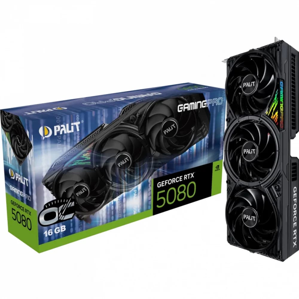 Видеокарта Palit PCI-E 4.0 PA-RTX5080 GAMINGPRO OC NVIDIA GeForce RTX 5080 16Gb 256bit GDDR7 2235/21000 HDMIx1 DPx3 HDCP Ret