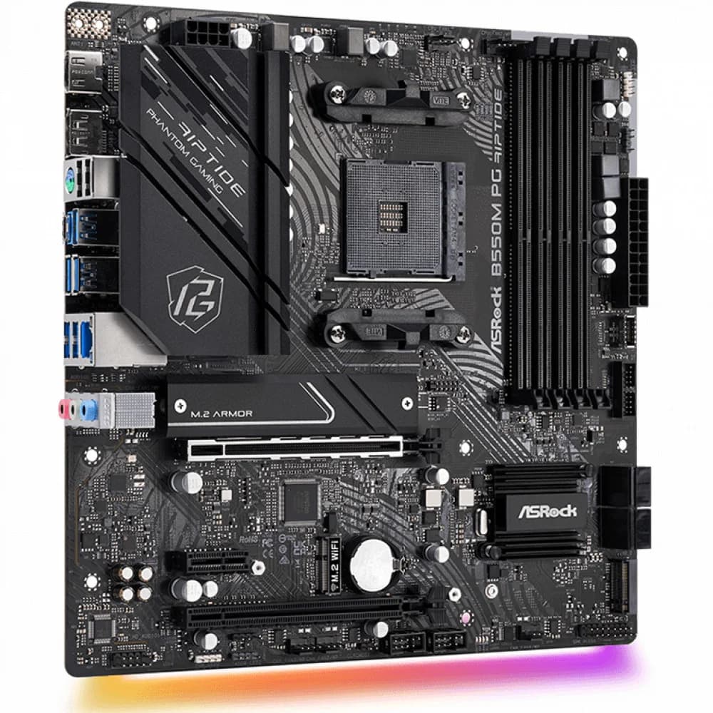 B550M PG RIPTIDE, Socket AM4, AMD B550, 4xDDR4-3200, HDMI+DP, 2xPCI-Ex16, 1xPCI-Ex1, 4xSATA3(RAID 0/1/10), 2xM.2, 8 Ch Audio, 1x2,5GLan, (4+4)xUSB2.0, (5+2)xUSB3.2, (1+1)xUSB3.2 Type-C™, 1xPS/2, mAT
