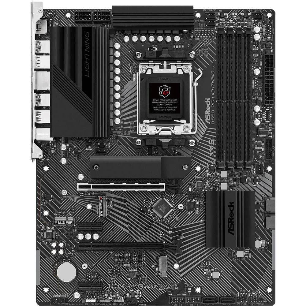 B650 PG LIGHTNING, Socket AM5, AMD B650, 4xDDR5-5200, HDMI, 2xPCI-Ex16, 2xPCI-Ex1, 4xSATA3(RAID 0/1/10), 3xM.2, 8 Ch Audio, 1x2.5GLan, (4+4)xUSB2.0, (7+2)xUSB3.2, (1+1)xUSB3.2 Type-C™, ATX, RTL, {5}