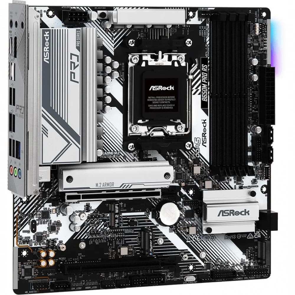 Материнская плата, ASRock, B650M PRO RS (4710483943096), AM5, B650, 4xDDR5 7200+(OC), 4xSATA3, 2xM.2 (1*PCIe Gen4 x4, 1*PCIe Gen4 x2), Raid, 1xHDMI, 1хDP, 1xPCI-Ex16, 1xPCI-Ex1, mATX