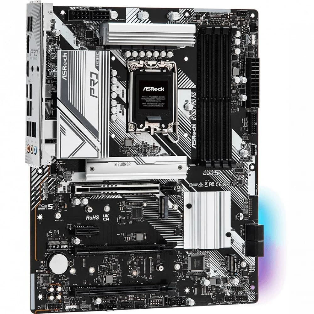 Материнская плата, ASRock, B760 PRO RS (4710483942044), LGA1700, iB760, 4xDDR5 3600/4000/4400/4800/7200+(OC), 4xSATA3, 3xM.2 (2*PCI-E 4.0x4, 1*PCI-E 4.0x2), Raid, 1xDP, 1xHDMI, 3xPCI-Ex16, 1xPCI-Ex1