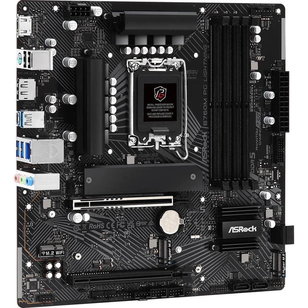 Матплата ASRock B760M PG Lighting, iB760,S1700,mATX,4DDR-5,2PCI-Ex16,4SATA,3xM.2,HDMI,DP,12USB