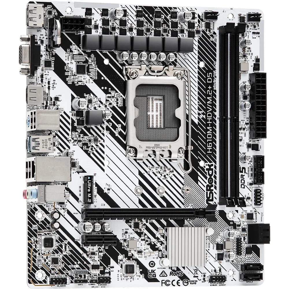 Матплата ASRock H610M-HDV/M.2+ D5, iH610,S1700,mATX,2DDR-5,PCI-Ex16/1x1,4SATA,1xM.2,VGA,HDMI,DP
