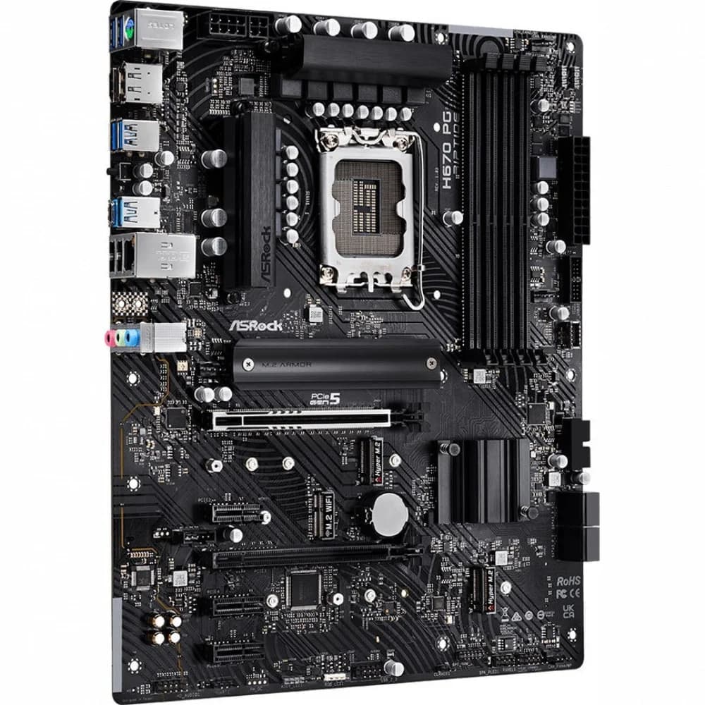 Материнская плата, ASRock, H670 PG RIPTIDE (4710483936548), LGA1700, iH670, 4xDDR4 3200/5333+(OC), 4xSATA3, 3xM.2 (2*PCI-E 4.0x4, 1*PCI-E 4.0x4 или SATA), Raid, 1xDP, 1xHDMI, 2xPCI-Ex16, 3xPCI-Ex1,
