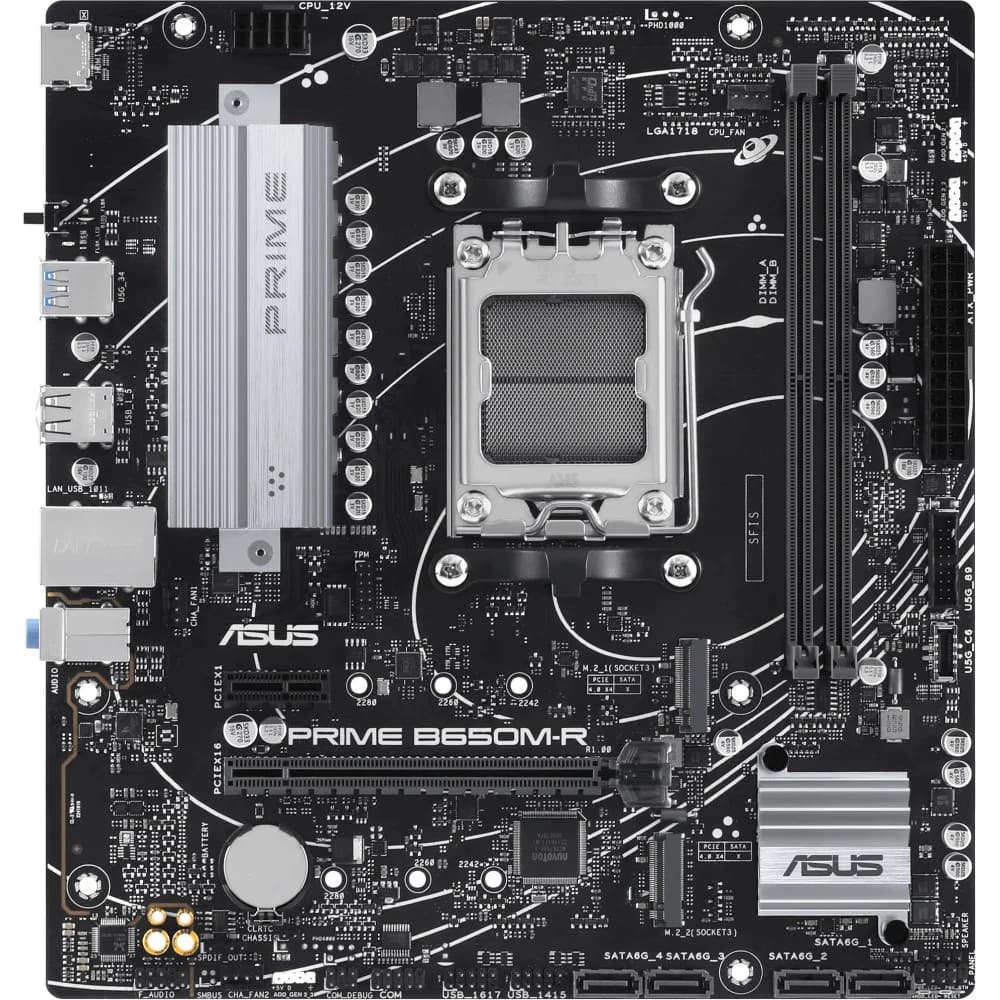 ASUS PRIME B650M-R (Socket AM5, mATX, 2xDDR5(96GB), HDMI 2.1, 1xPCIe 4.0x16/1xPCIe 4.0, 1xLAN (2.5GbE), 4xSATA 6Gb/s, 2xM.2, 2xUSB 3.2, 4xUSB 2.0)